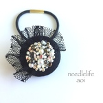 black＊tulle 刺繍ヘアゴム