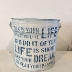 再販しました！リメ缶 人気のLIFEステンシル ホワイト×ブルー⑨