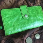 本革 財布980円 グリーン レザークラフト 革細工 革職人の手作り財布屋 。 ハンドメイド レザー ウォレット 本革 122