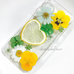 爽やかグリーンハートレモンの押し花iPhoneケース