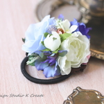 爽やかな水色の薔薇のヘアゴム（Mサイズ)