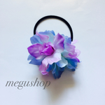 パープルブルーのお花のヘアゴム