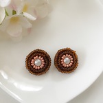 【🍉夏カラーsale】まるいビーズ刺繍イヤリング３（べっ甲）