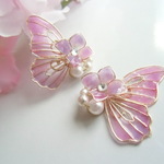 紫陽花と紫蝶のピアス（イヤリング）