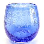 琉球ガラスｘ東京切子(花切子）　千代紙　蒼　