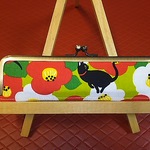 ぺたんこペンケースがま口 花柄猫 ①