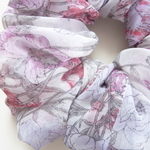 再販　ふんわり花柄シュシュ　ピンク