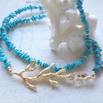 ⭐︎再販⭐︎Big Coral Leaf Turquoise Necklace& Bracelet--2way