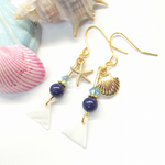 △のピアス ☆ ラピスラズリ ＆ヒトデと貝殻