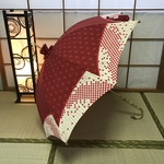 日傘　de　着物　赤麻の葉