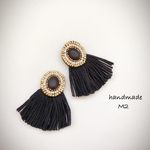 再販24♡天然石のビーズ刺繍フリンジピアス♡ブラック