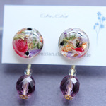 【再販オーダー品】パープルビーズのアンティーク風ボタニカルピアス