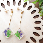 スクエアピアス 紫×緑