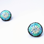 ＜Stella～遊び好きの星～＞刺繍ピアス◎さざなみ色◎海/ブルー◎2way★ロングポスト変更可能