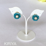   和 水引とコットンパールのお花イヤリング ブルー