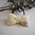 北欧 花 刺繍 パステル 黄色 リボン ヘアゴム 3