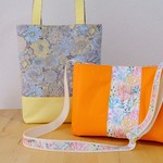 ★I様オーダー品★リバティ  English Field（イングリッシュ・フィールド）×帆布の縦長トートバッグ ＆ リバティ Reef（リーフ） ×帆布 のショルダーバッグ