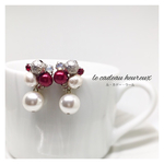 【 再販 】揺れるパールとエンジとグレーの華やか・ビジューピアス & イヤリング  （ 人気・ウェディング・結婚式・パーティーにも ）