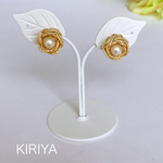    和 水引とコットンパールのお花イヤリング ゴールド