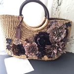 チョコブラウン＆ココアブラウンのお花のかごバッグ