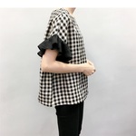 en-enリネン・ブロック黒ベージュ・バイカラーフリルお袖