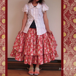 美しい薔薇の赤ロングスカート　