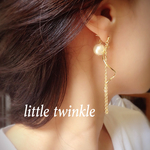 wave & pearl long pierce（ウェーブ＆パール ロング ピアス  チェーン）