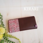 *aosan0410さまご予約品♪本革ラウンド長財布　リバティビニコ　スリーピングローズ×こげ茶色本革
