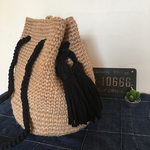 《再販×④》新色‼︎大人気♪麻の巾着ショルダーバッグ Mサイズ 【ブラック】