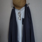 sale20%off:ギャザーカーディガン:リネン100％ブルーグレー色フリーサイズ