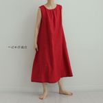 リネン100％　真っ赤なノースリーワンピース