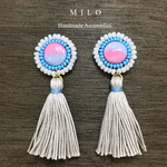 ☆1点もの☆グレータッセルとsummerなビーズ刺繍のピアス/イヤリング