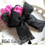 さらにもこもこ✨ふわもこ🎀リボン付きシフォンシュシュ❤(ブラック×ﾊﾟｯｼｮﾝﾋﾟﾝｸ)