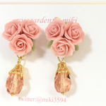 薔薇ブーケとパールのマグネットイヤリング