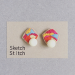 magenta×white刺繍ピアス
