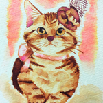 【原画】カクテルハットを被ったマンチカンの子