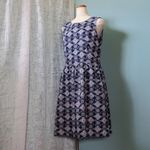 紺×紫　更紗模様　ローウエストギャザーワンピース　11号着丈100