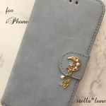 【iPhone6/6s/7/8/X/XS】選べる誕生石&イニシャル＊スエード調手帳型ケース