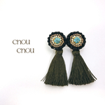 刺繍ビーズ×タッセルイヤリング