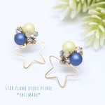 GOLD star flame大人マットパール♡ブルーイエロー♡ビジューピアスorイヤリング