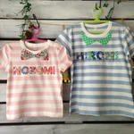 再販×2‼︎お名前入り☆リバティ花柄×ボーダー☆オーガニックコットンTシャツ