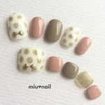 New＊ﾊﾝﾄﾞ&ﾌｯﾄset＊ゴールドドットのガーリーリボンネイル