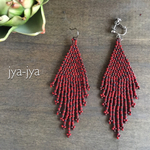 【再販】seedbeads fringe earring -  red