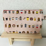 オシャレなコーヒー柄のポーチ ピンク
