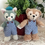 ぬいぐるみバッジ　ダッフィー＆ジェラトーニ　水色水玉サロペット