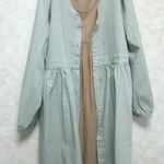 リネンふんわりやさしいロングコートワンピース　淡いオリーブ
