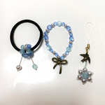 【三点セット】ブルー系ブレスレット&ヘアゴム&ストラップ