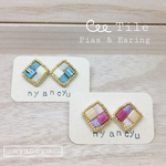 シェルビーズと刺繍のイヤリング［タイル］