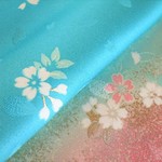 🐇浅葱色 京友禅 金彩 桜模様 正絹緞子 紋意匠 丹後ちりめん No.48-6 右袖前下部分【75cm×39.5cm】クリーニング済み振袖の解き 和布 リメイク素材 silk100%