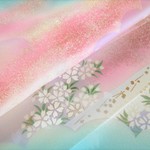 🐇浅葱色 京友禅 金彩 桜模様 正絹緞子 紋意匠 丹後ちりめん No.48-10 左後ろ身頃肩【85cm×39.5cm】クリーニング済み振袖の解き 和布 リメイク素材 silk100%